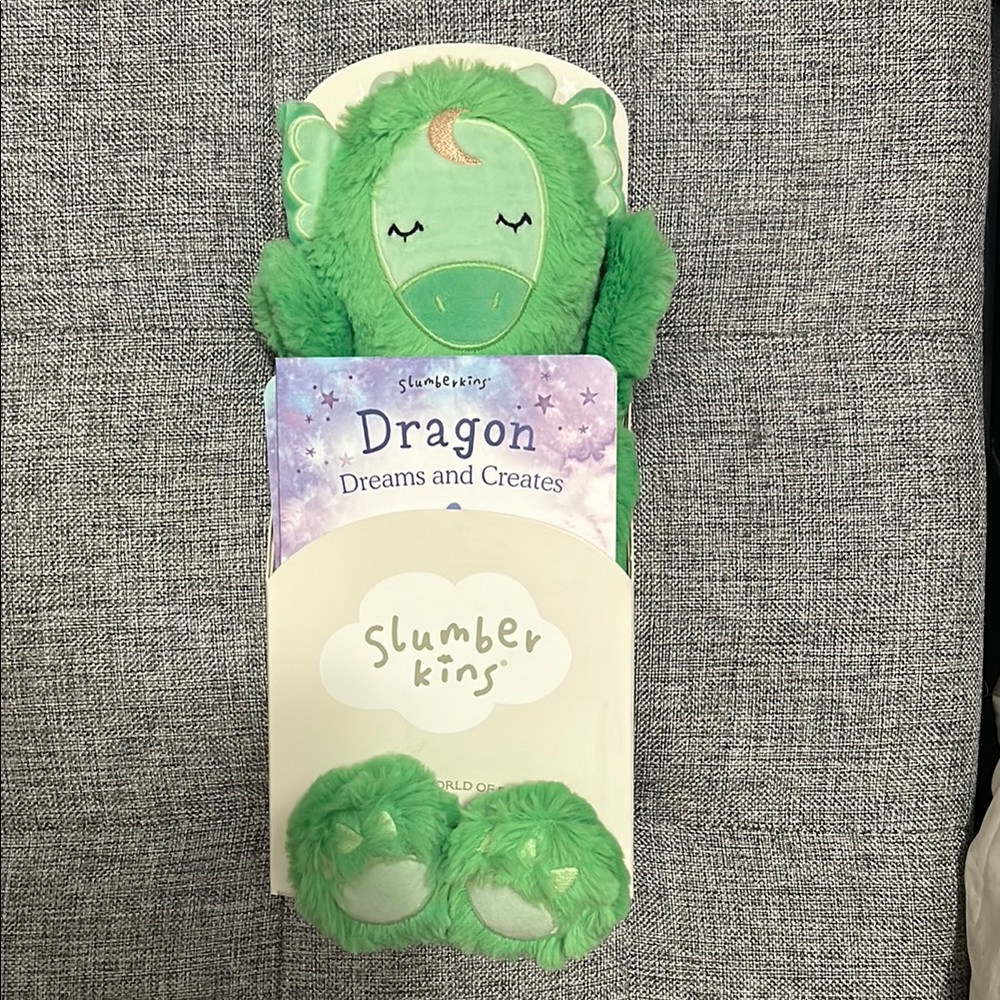 NWT Slumberkins Green Dragon Plush and book set